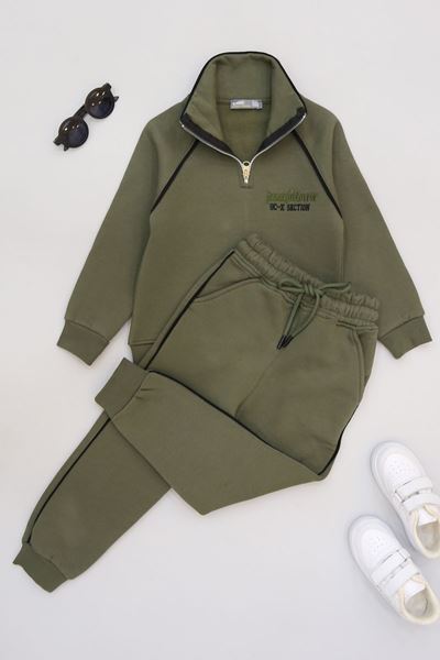 5-12 Yaş 3 İplik Şardonlu Biyeli Takım Haki - 60200.1867.