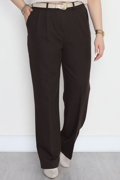 Pileli Double Kumaş Büyük Beden Pantolon Kahve - 90057.1920.
