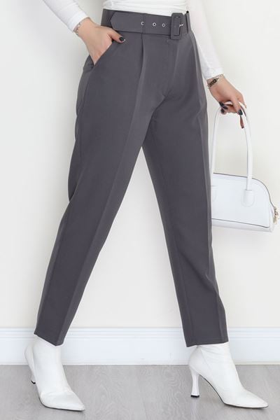 Kemerli Kumaş Pantolon Gri - 20369.1397.