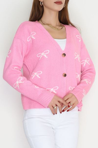 Şardonlu Düğmeli Triko Hırka Pembe - 31456.1766.