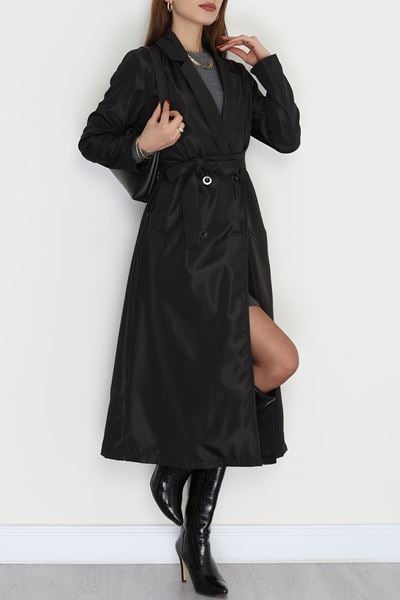 Astarsız Kuşaklı Uzun Trençkot Siyah - 31477.147.