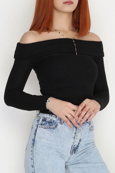 Madonna Yaka Crop Yumoş Body Siyah - 50209.1723.