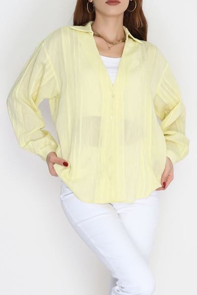 V Yaka Çizgi Detaylı Gömlek Sarı - 41546.444.