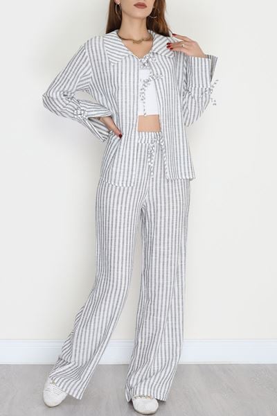 Reyon Marka Çizgili İkili Takım Siyah - 70503.1966.