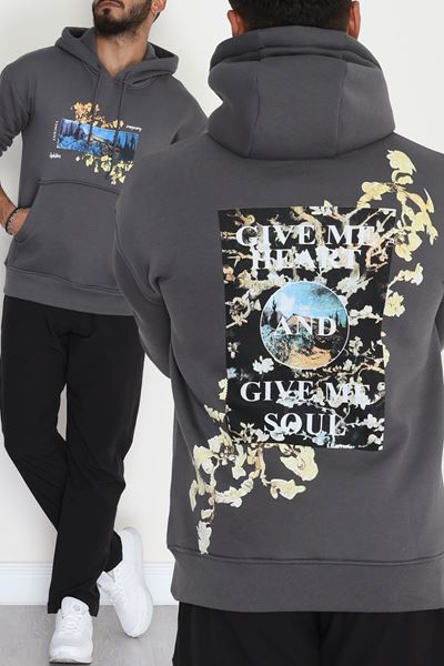 3 İplik Şardonlu Baskılı Erkek Sweat Füme - 42594.2086.