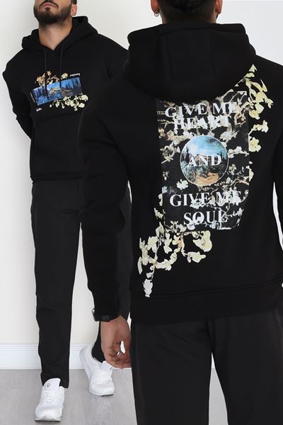 3 İplik Şardonlu Baskılı Erkek Sweat Siyah - 42594.2086.