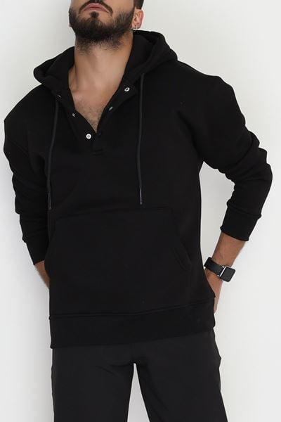 Kanguru Cepli 3 İplik Şardonlu Erkek Sweat Siyah - 42592.2086.