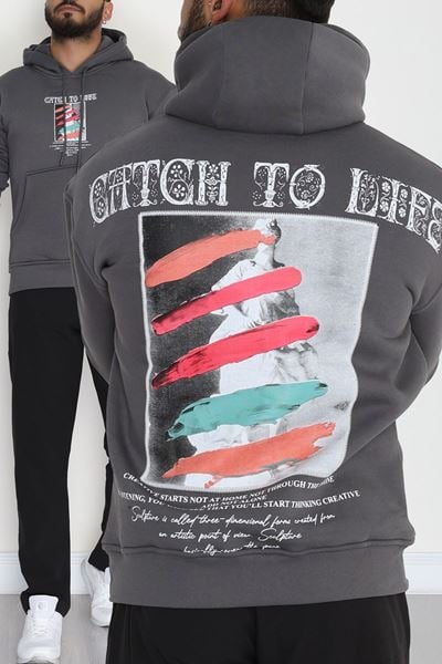 3 İplik Şardonlu Baskılı Erkek Sweat Füme - 42587.2086.