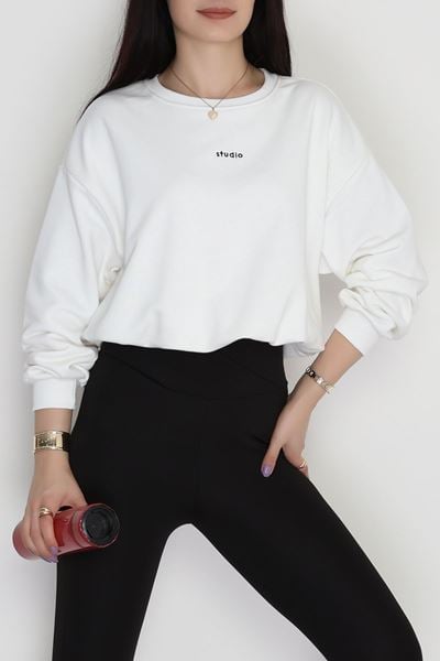 Bel Büzgülü Crop Sweat Kırıkbeyaz - 42444.1247.