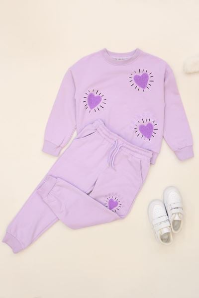 6-9 Yaş Şardonlu Yumoş Kumaş Takım Lila - 6264320.1576.