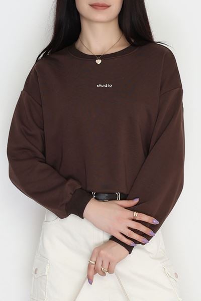Bel Büzgülü Crop Sweat Kahve - 42444.1247.