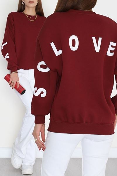 3 İplik Şardonlu Oversize Sweat Bordo - 50918.1878.