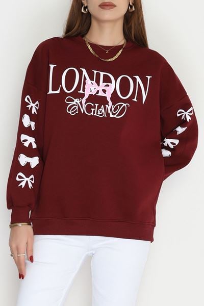 3 İplik Şardonlu Oversize Sweat Bordo - 50919.1878.