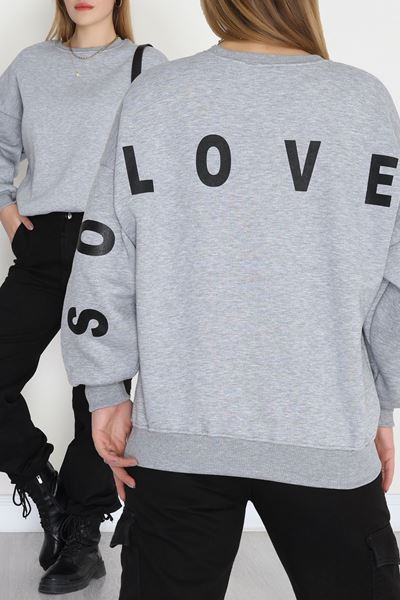 3 İplik Şardonlu Oversize Sweat Gri - 50918.1878.