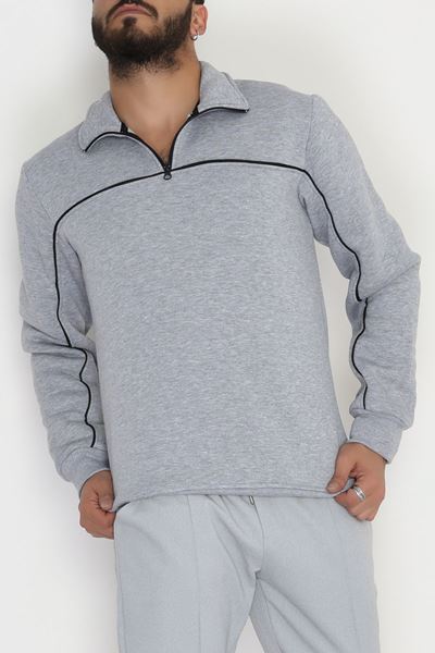 3 İplik Şardonlu Biyeli Erkek Sweat Gri - 42561.1937.