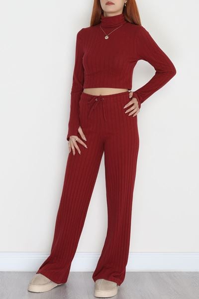 Dik Yaka Likralı Raporlu İnterlok Takım Bordo - 90972.1748.