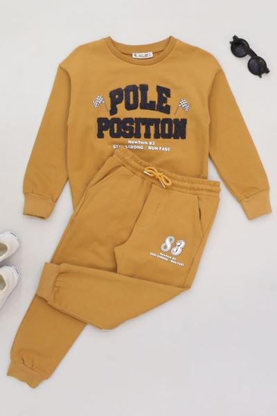 6-9 Yaş Şardonlu Yumoş Kumaş Takım Camel - 2264252.1576.