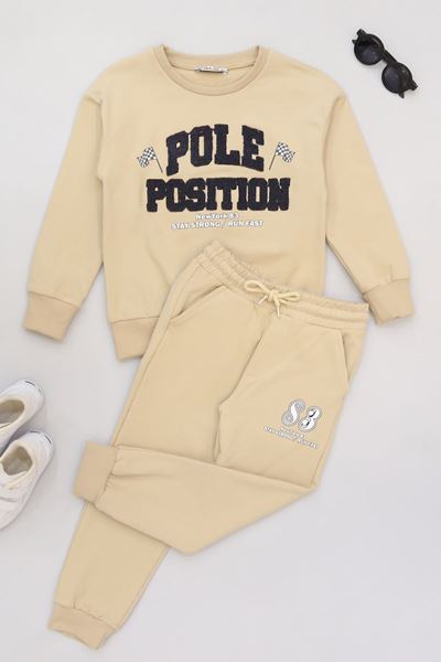 6-9 Yaş Şardonlu Yumoş Kumaş Takım Bej - 2264252.1576.