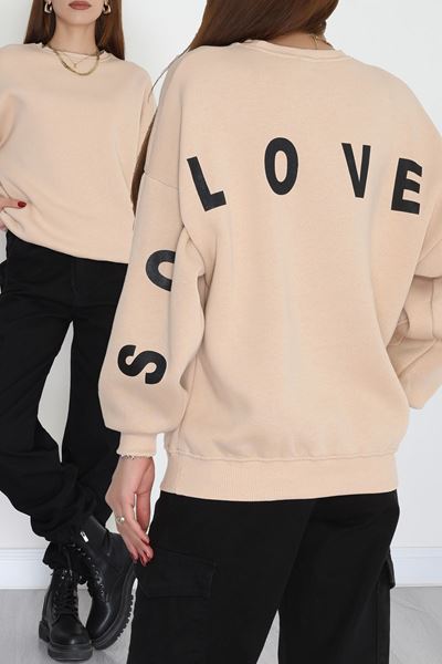 3 İplik Şardonlu Oversize Sweat Bej - 50918.1878.