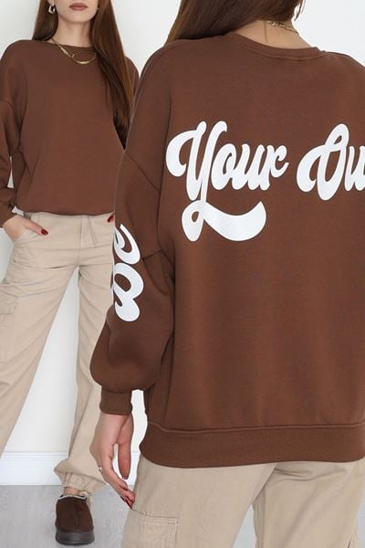 3 İplik Şardonlu Oversize Sweat Kahve - 50921.1878.