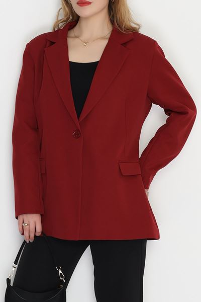 Astarı Çizgili Blazer Ceket Bordo - 31448.1397.