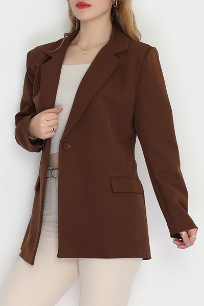 Astarı Çizgili Blazer Ceket Acıkahve - 31448.1397.