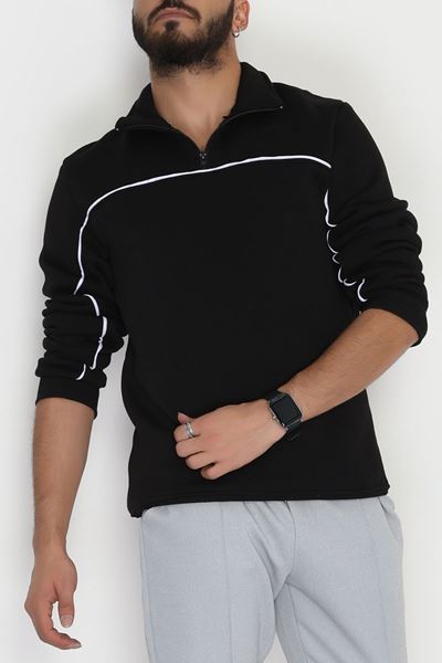 3 İplik Şardonlu Biyeli Erkek Sweat Siyah - 42561.1937.