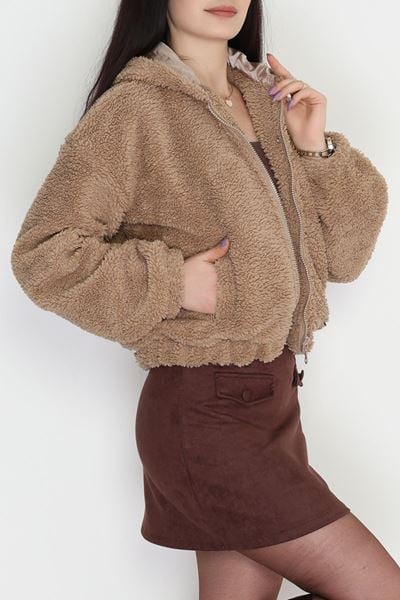 Kapşonlu Peluş Mont Camel - 42445.1247.