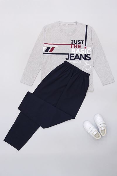 10-16 Yaş Garnili Erkek Çocuk Pijama Takımı Koyulacigri - 50715.1838.