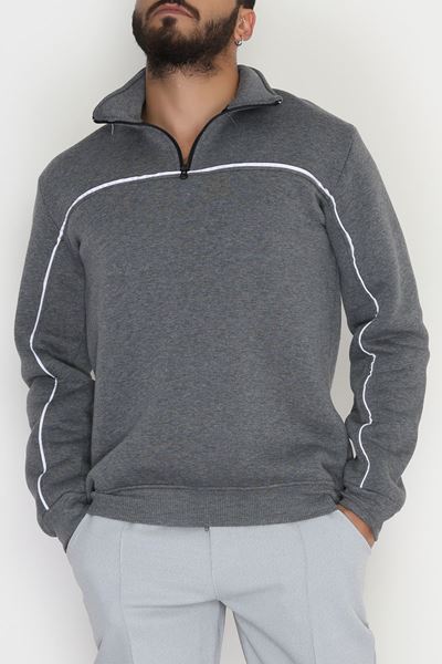 3 İplik Şardonlu Biyeli Erkek Sweat Füme - 42561.1937.