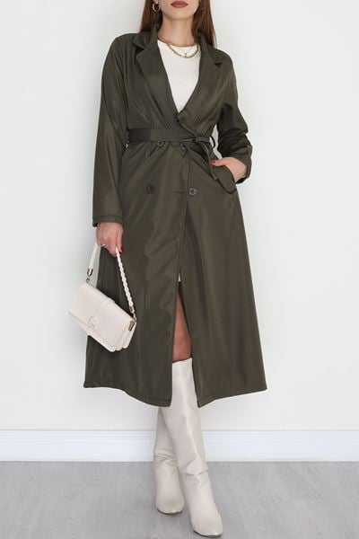 Astarsız Kuşaklı Uzun Trençkot Haki - 31477.147.