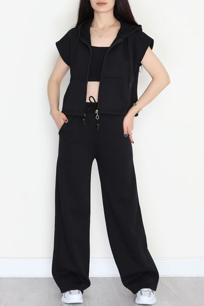 3 İplik Şardonlu Yelekli Takım Siyah - 42200.1857.