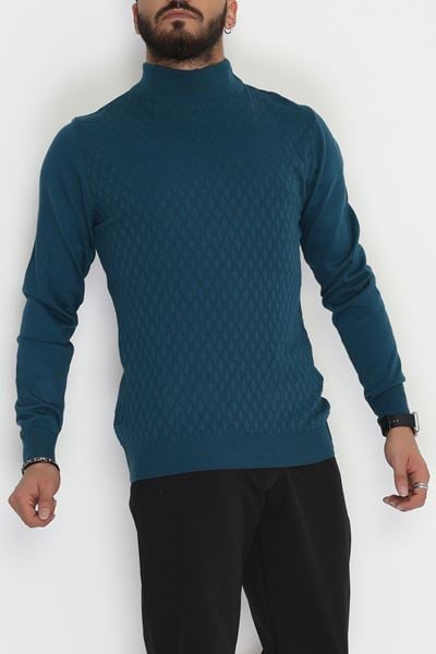 Yarım Balıkçı Desenli Erkek Triko Sweat Petrolmavi - 42533.2052.