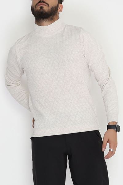 Yarım Balıkçı Desenli Erkek Triko Sweat Bej - 42533.2052.