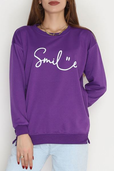 2 İplik Baskılı Sweatshirt Mor - 31300.1878.