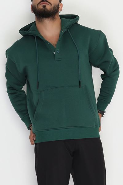 Kanguru Cepli 3 İplik Şardonlu Erkek Sweat Zümrüt - 42592.2086.