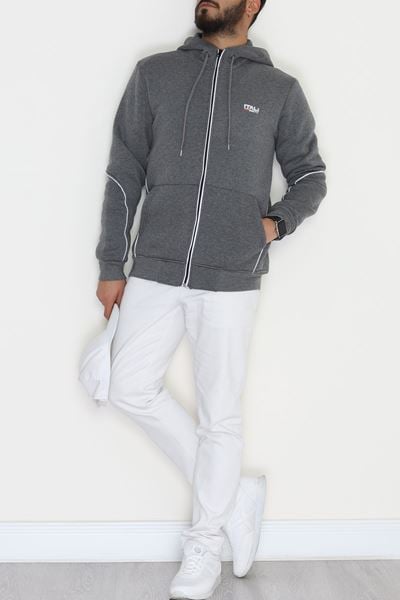 3 İplik Şardonlu Fermuarlı Erkek Sweat Füme - 42566.1937.