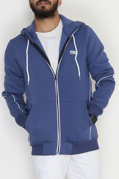 3 İplik Şardonlu Fermuarlı Erkek Sweat İndigo - 42566.1937.