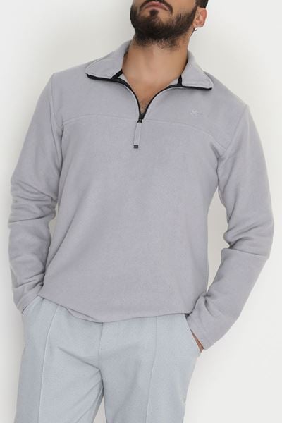 Yakası Fermuarlı Polar Erkek Sweat Gri - 42556.1937.
