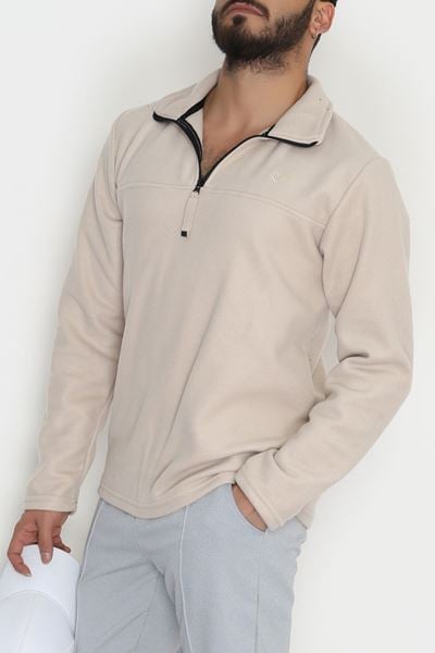 Yakası Fermuarlı Polar Erkek Sweat Bej - 42556.1937.