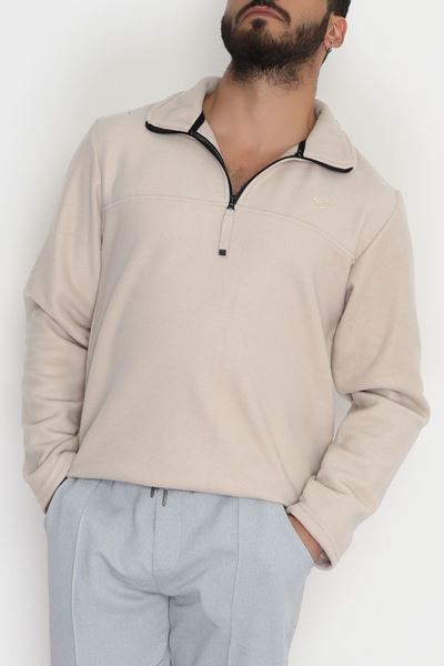 Yakası Fermuarlı Polar Erkek Sweat Bej - 42556.1937.