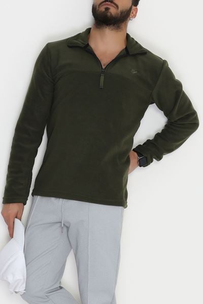 Yakası Fermuarlı Polar Erkek Sweat Haki - 42556.1937.