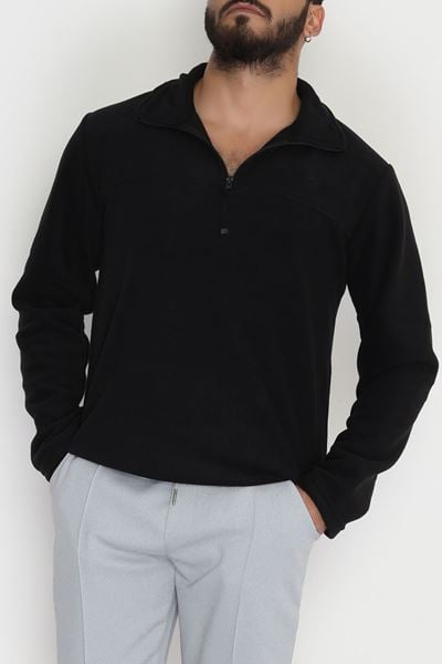 Yakası Fermuarlı Polar Erkek Sweat Siyah - 42556.1937.