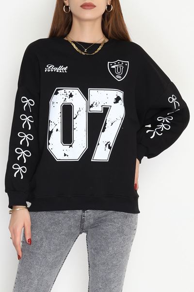 3 İplik Şardonlu Oversize Sweat Siyah - 50920.1878.