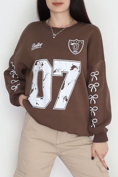 3 İplik Şardonlu Oversize Sweat Kahve - 50920.1878.
