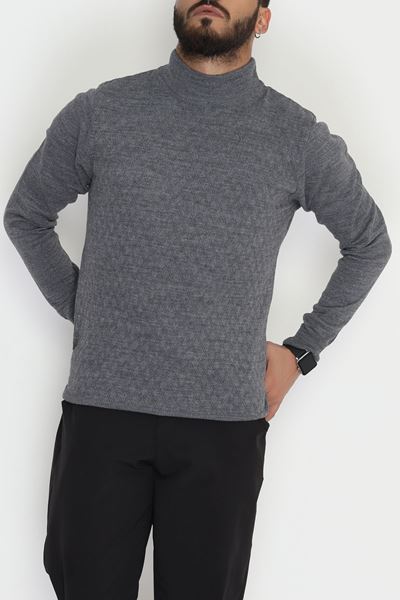 Yarım Balıkçı Desenli Erkek Triko Sweat Gri - 42533.2052.