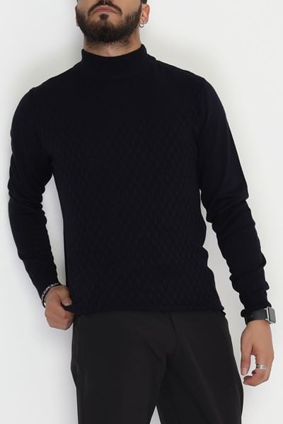 Yarım Balıkçı Desenli Erkek Triko Sweat Lacivert - 42533.2052.