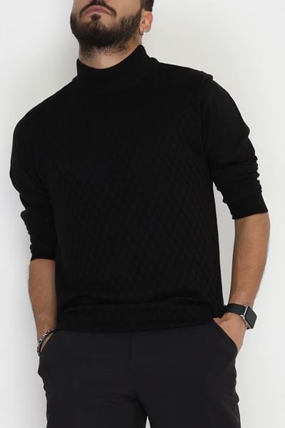 Yarım Balıkçı Desenli Erkek Triko Sweat Siyah - 42533.2052.