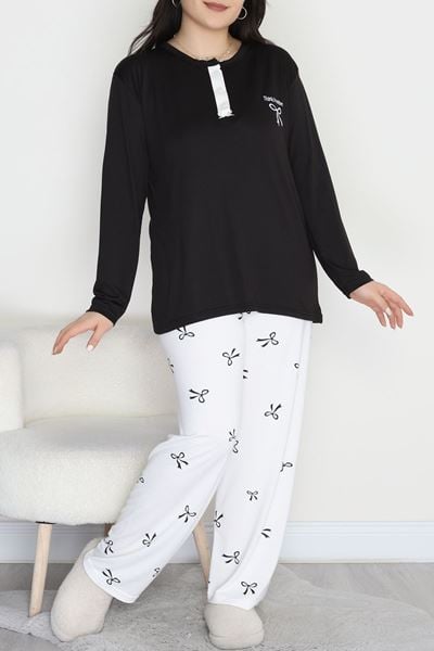Büyük Beden Patlı Pijama Takımı Siyahfiyonk - 258.1287.