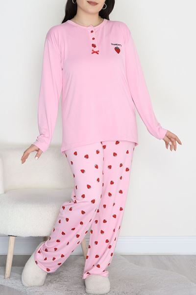 Büyük Beden Patlı Pijama Takımı Pembeçilek - 258.1287.
